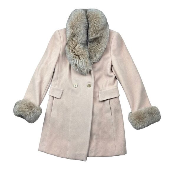 Vintage Marvin Richards cream/tan lambs wool and fox fur trim peacoat - Picture 1 of 8